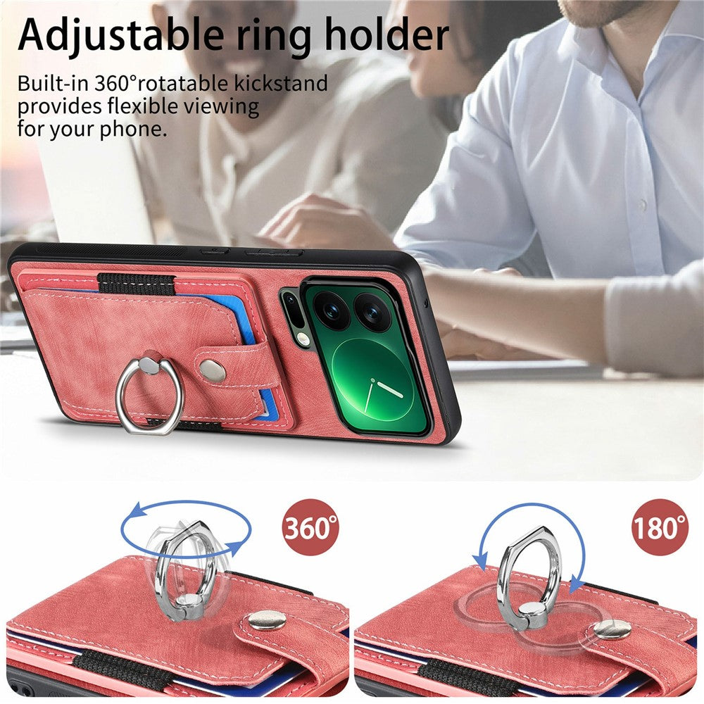 For Xiaomi 17 Pro Max Case Kickstand Leather + TPU Non-Slip Protective Cover with Card Slots - Pink