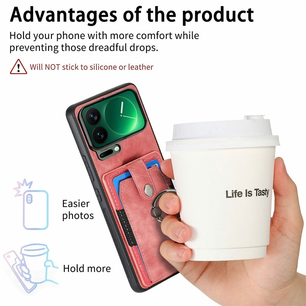 For Xiaomi 17 Pro Max Case Kickstand Leather + TPU Non-Slip Protective Cover with Card Slots - Pink