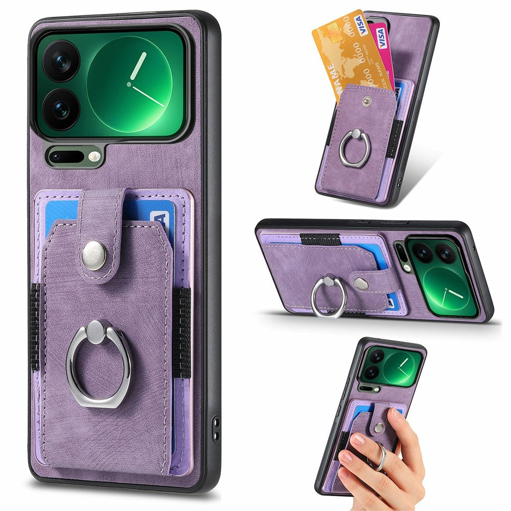 For Xiaomi 17 Pro Max Case Kickstand Leather + TPU Non-Slip Protective Cover with Card Slots - Purple
