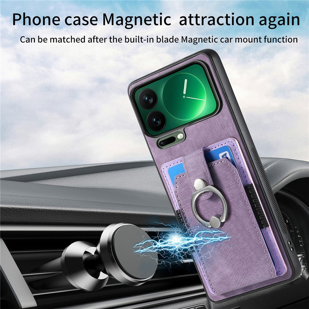 For Xiaomi 17 Pro Max Case Kickstand Leather + TPU Non-Slip Protective Cover with Card Slots - Purple