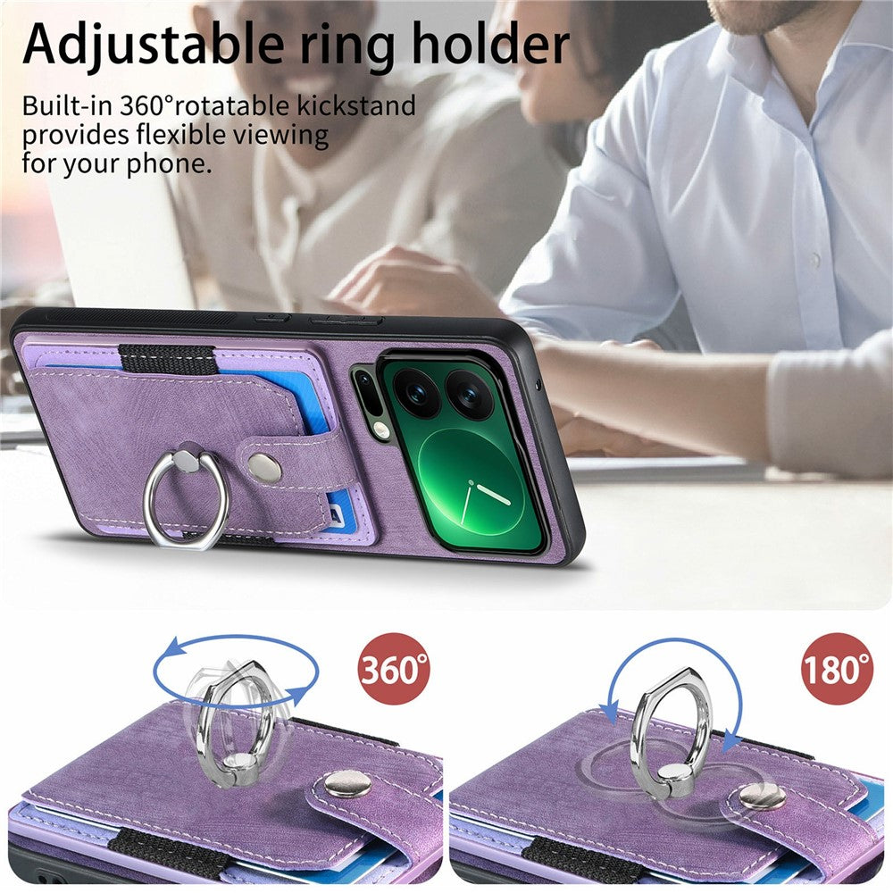 For Xiaomi 17 Pro Max Case Kickstand Leather + TPU Non-Slip Protective Cover with Card Slots - Purple