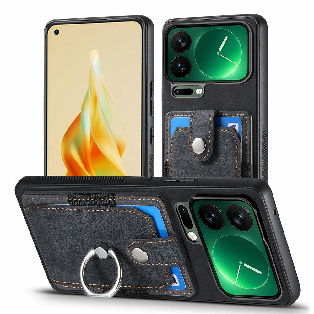 For Xiaomi 17 Pro Max Case Kickstand Leather + TPU Non-Slip Protective Cover with Card Slots - Black