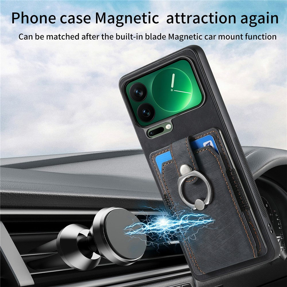 For Xiaomi 17 Pro Max Case Kickstand Leather + TPU Non-Slip Protective Cover with Card Slots - Black