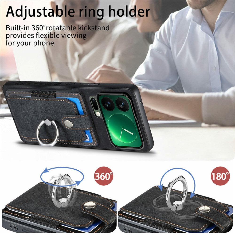 For Xiaomi 17 Pro Max Case Kickstand Leather + TPU Non-Slip Protective Cover with Card Slots - Black