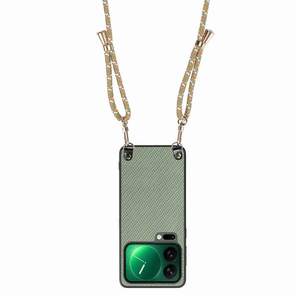 For Xiaomi 17 Pro Case Carbon Fiber Texture Hybrid Phone Back Cover with Adjustable Strap - Green
