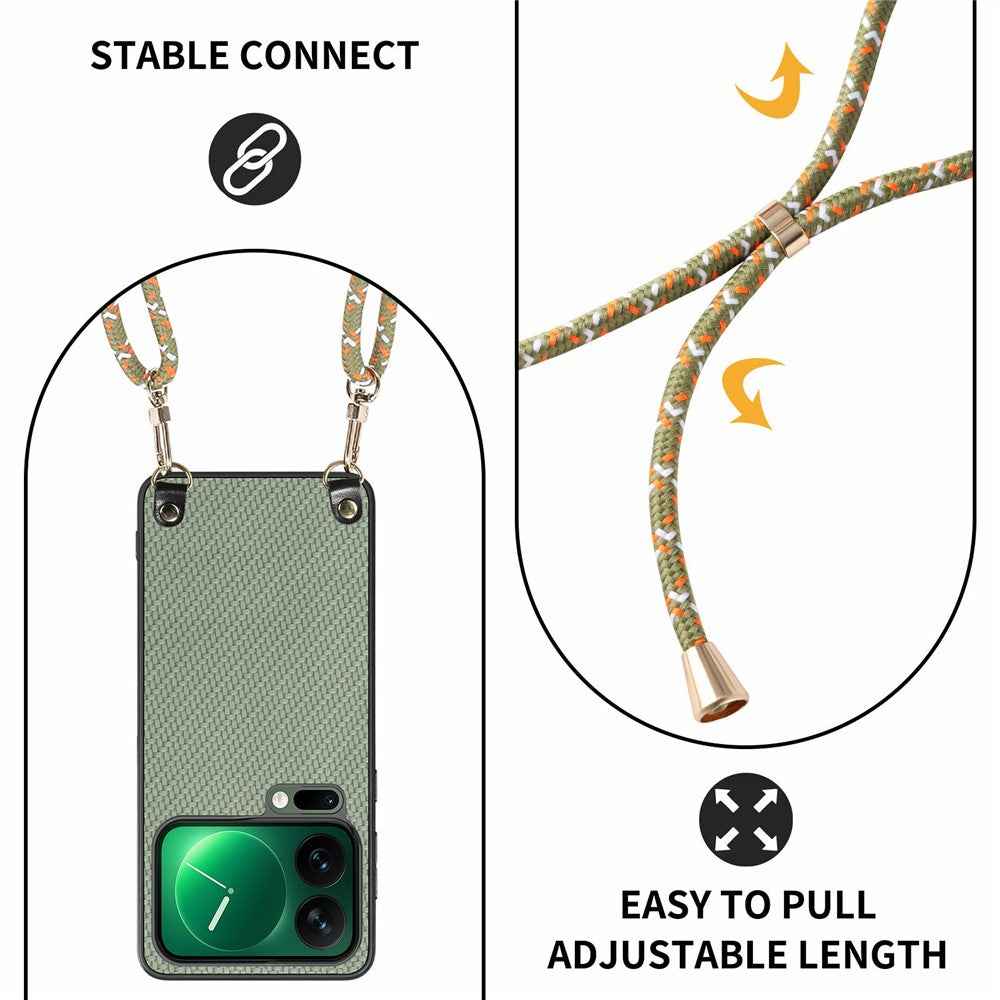 For Xiaomi 17 Pro Case Carbon Fiber Texture Hybrid Phone Back Cover with Adjustable Strap - Green