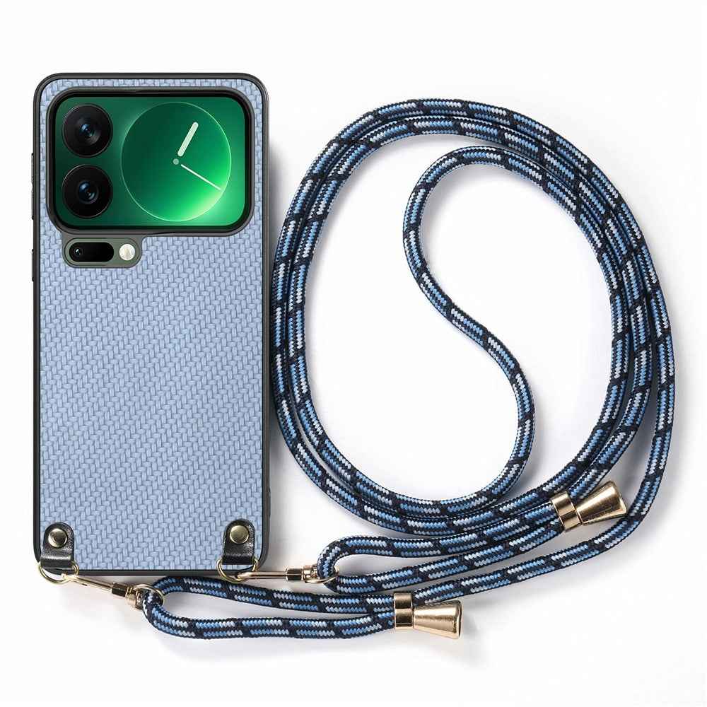 For Xiaomi 17 Pro Case Carbon Fiber Texture Hybrid Phone Back Cover with Adjustable Strap - Blue