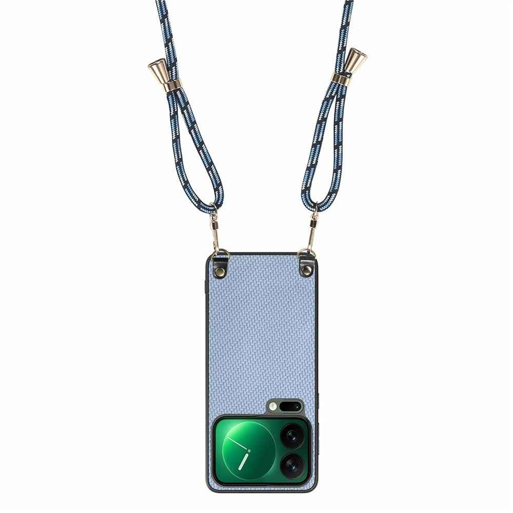 For Xiaomi 17 Pro Case Carbon Fiber Texture Hybrid Phone Back Cover with Adjustable Strap - Blue