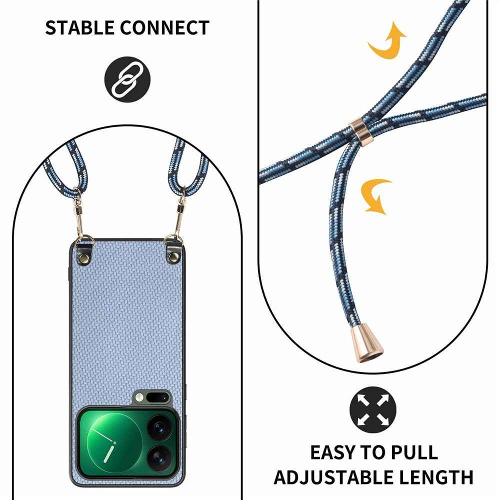 For Xiaomi 17 Pro Case Carbon Fiber Texture Hybrid Phone Back Cover with Adjustable Strap - Blue
