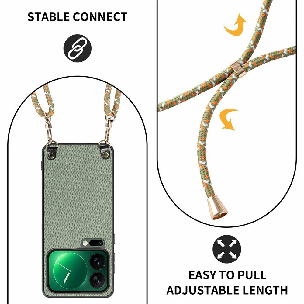 For Xiaomi 17 Pro Max Case Carbon Fiber Texture Hybrid Phone Back Cover with Adjustable Strap - Green