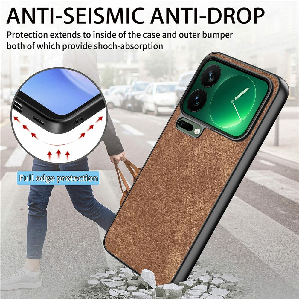 For Xiaomi 17 Pro Max Case Shockproof Slim Retro Leather Phone Back Cover - Brown