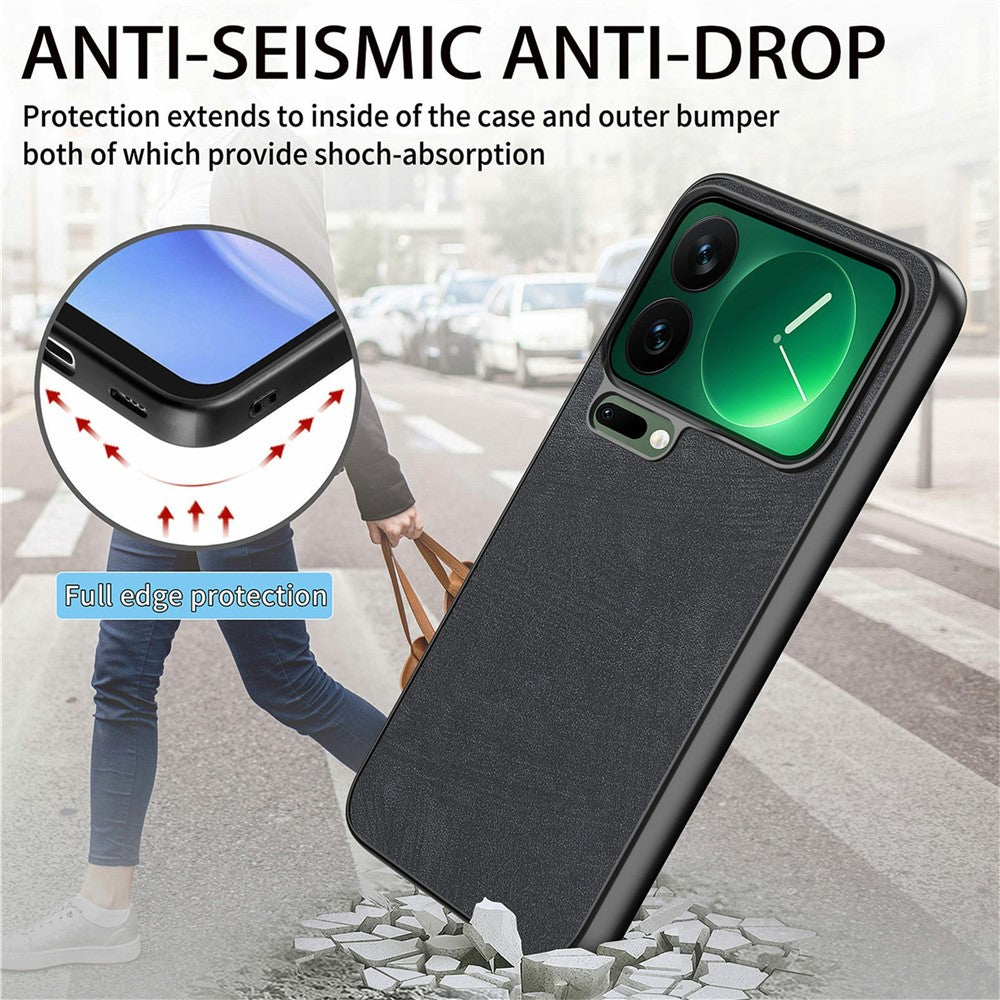 For Xiaomi 17 Pro Max Case Shockproof Slim Retro Leather Phone Back Cover - Black