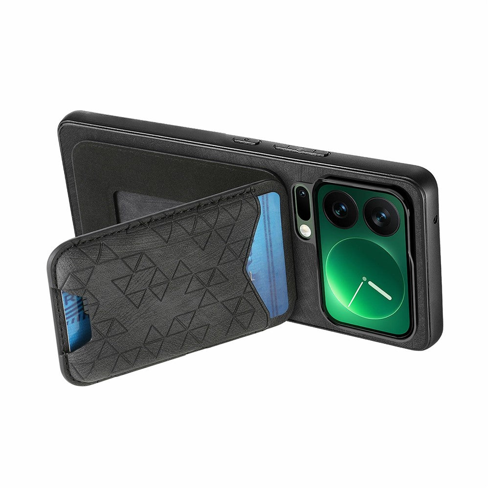 For Xiaomi 17 Pro Max Case Imprinted Pattern Card Holder Kickstand Leather Back Cover - Black