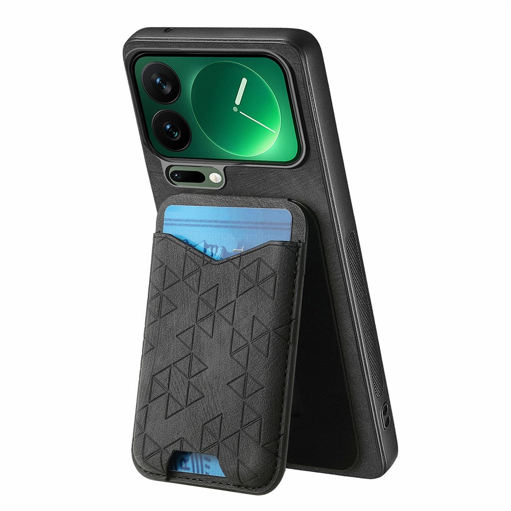 For Xiaomi 17 Pro Max Case Imprinted Pattern Card Holder Kickstand Leather Back Cover - Black