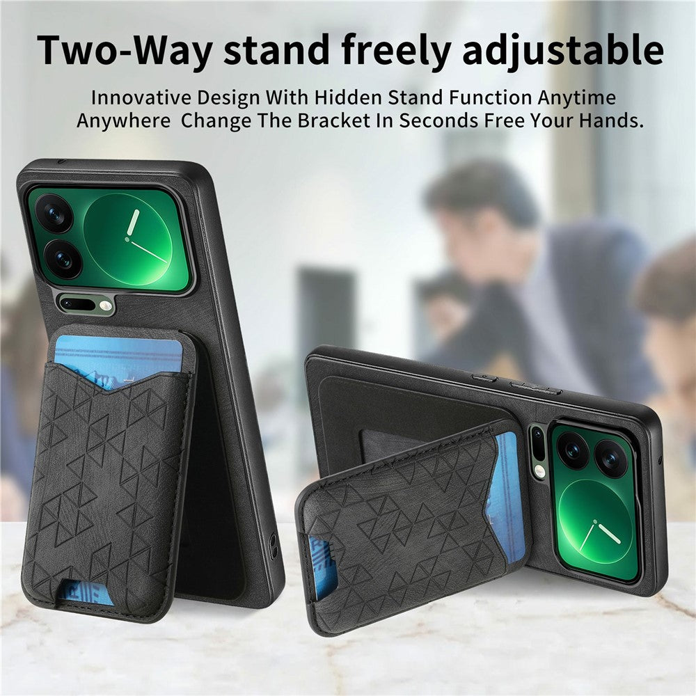 For Xiaomi 17 Pro Max Case Imprinted Pattern Card Holder Kickstand Leather Back Cover - Black