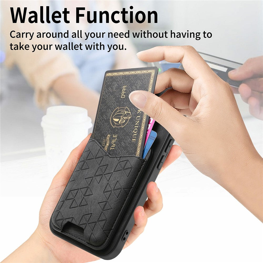For Xiaomi 17 Pro Max Case Imprinted Pattern Card Holder Kickstand Leather Back Cover - Black