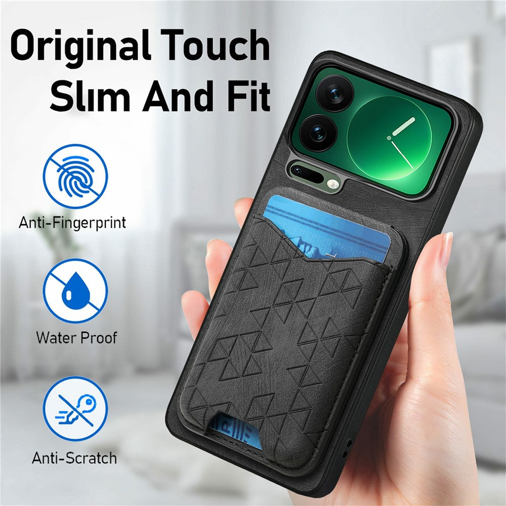 For Xiaomi 17 Pro Max Case Imprinted Pattern Card Holder Kickstand Leather Back Cover - Black