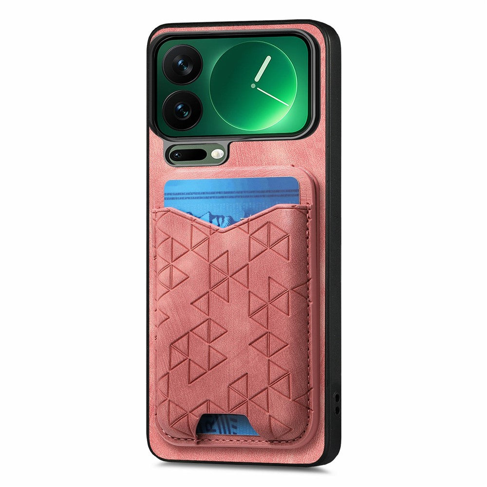 For Xiaomi 17 Pro Max Case Imprinted Pattern Card Holder Kickstand Leather Back Cover - Pink