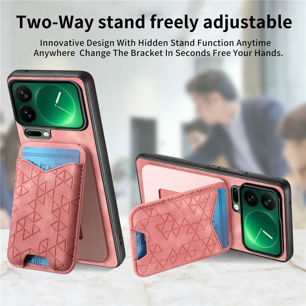 For Xiaomi 17 Pro Max Case Imprinted Pattern Card Holder Kickstand Leather Back Cover - Pink