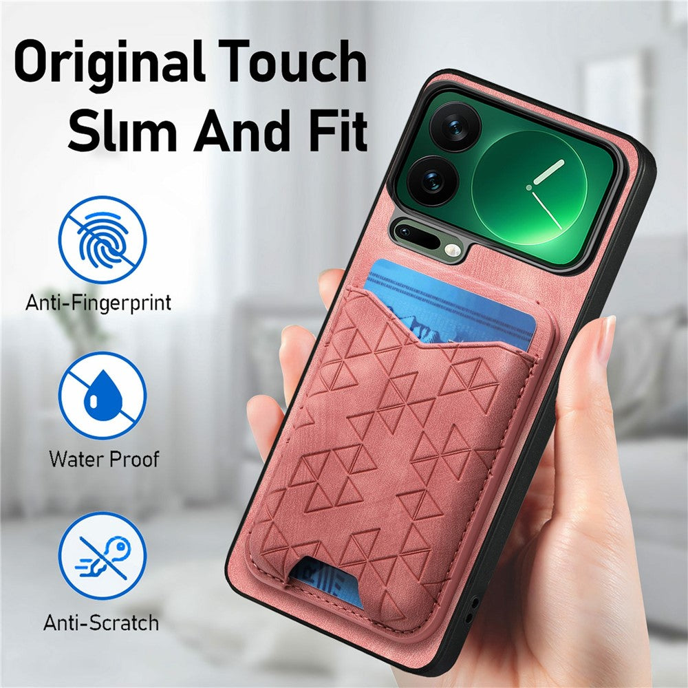 For Xiaomi 17 Pro Max Case Imprinted Pattern Card Holder Kickstand Leather Back Cover - Pink