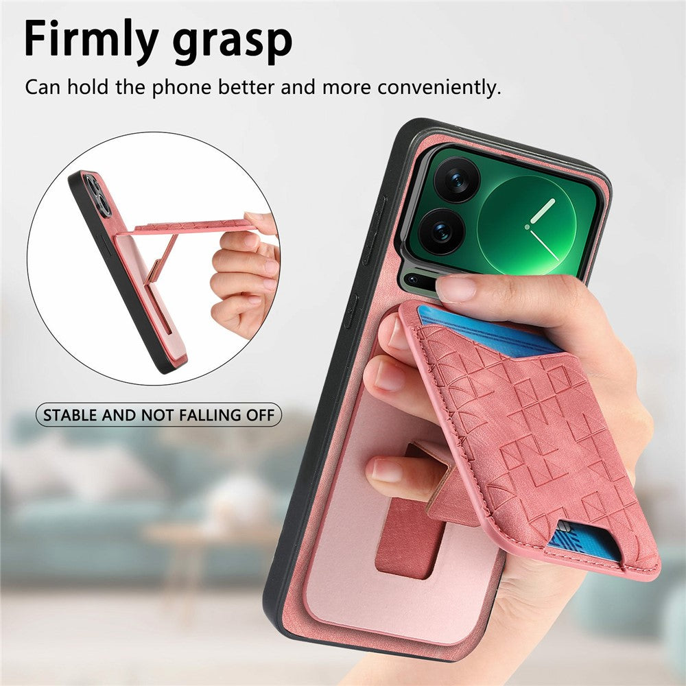 For Xiaomi 17 Pro Max Case Imprinted Pattern Card Holder Kickstand Leather Back Cover - Pink