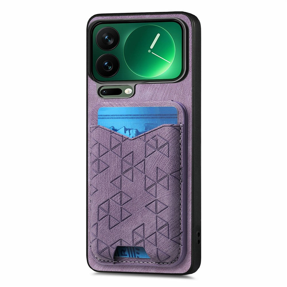 For Xiaomi 17 Pro Max Case Imprinted Pattern Card Holder Kickstand Leather Back Cover - Purple