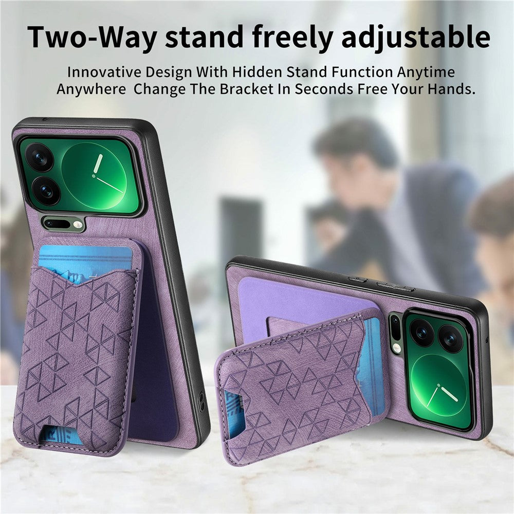For Xiaomi 17 Pro Max Case Imprinted Pattern Card Holder Kickstand Leather Back Cover - Purple