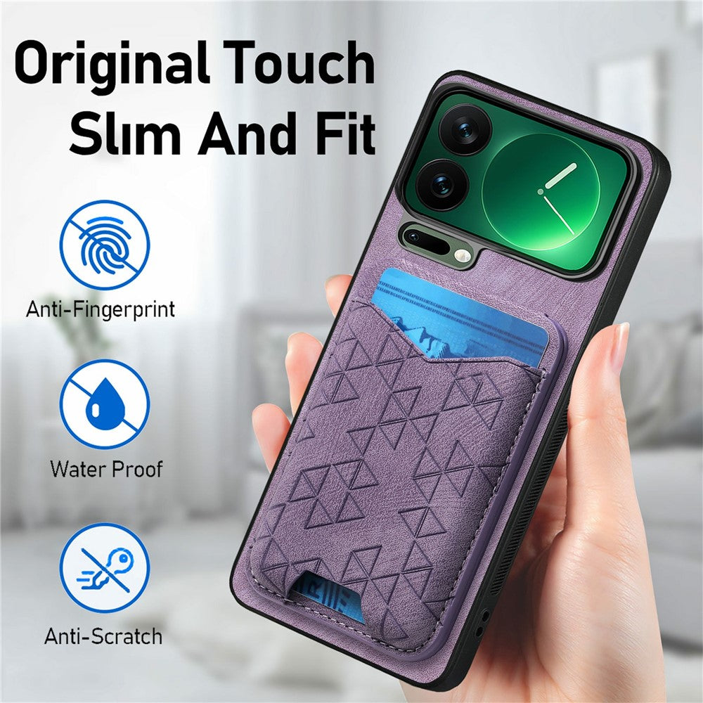 For Xiaomi 17 Pro Max Case Imprinted Pattern Card Holder Kickstand Leather Back Cover - Purple