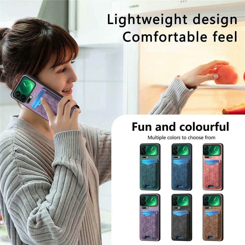 For Xiaomi 17 Pro Max Case Imprinted Pattern Card Holder Kickstand Leather Back Cover - Purple