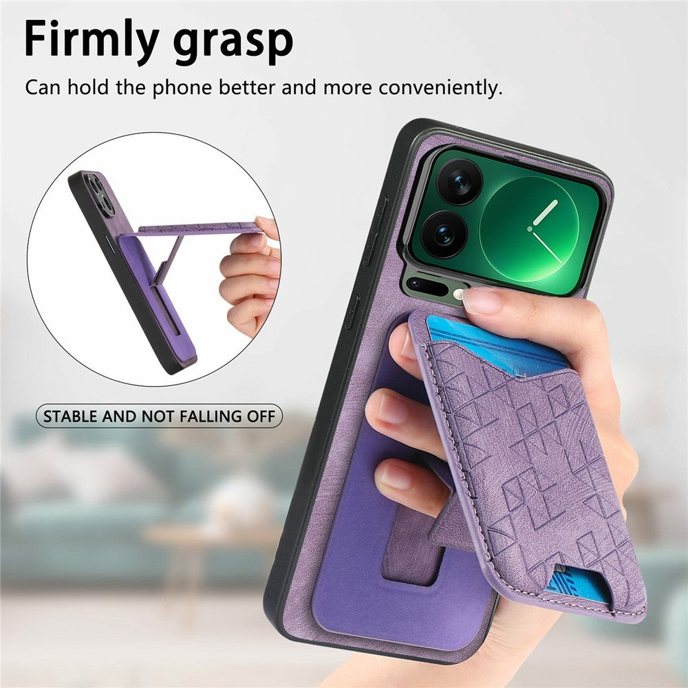 For Xiaomi 17 Pro Max Case Imprinted Pattern Card Holder Kickstand Leather Back Cover - Purple