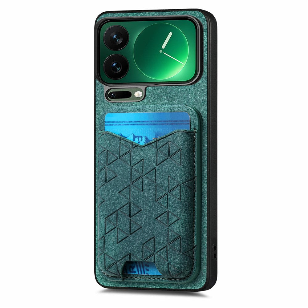 For Xiaomi 17 Pro Max Case Imprinted Pattern Card Holder Kickstand Leather Back Cover - Green