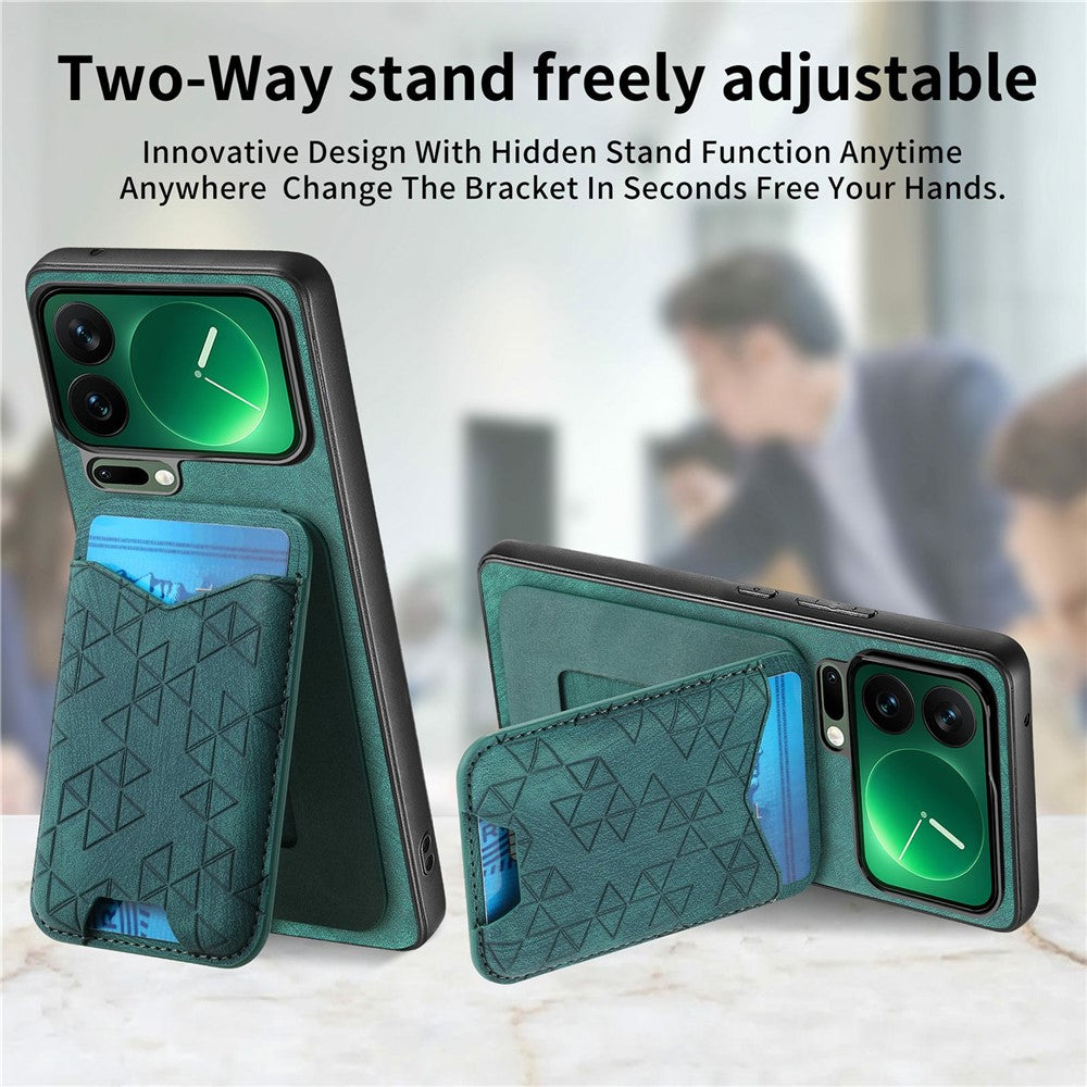 For Xiaomi 17 Pro Max Case Imprinted Pattern Card Holder Kickstand Leather Back Cover - Green