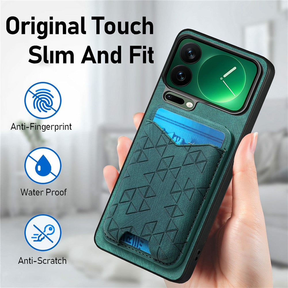 For Xiaomi 17 Pro Max Case Imprinted Pattern Card Holder Kickstand Leather Back Cover - Green