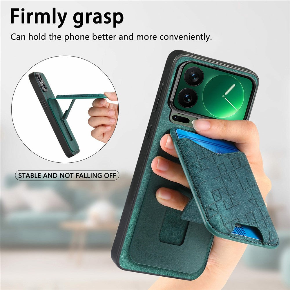 For Xiaomi 17 Pro Max Case Imprinted Pattern Card Holder Kickstand Leather Back Cover - Green