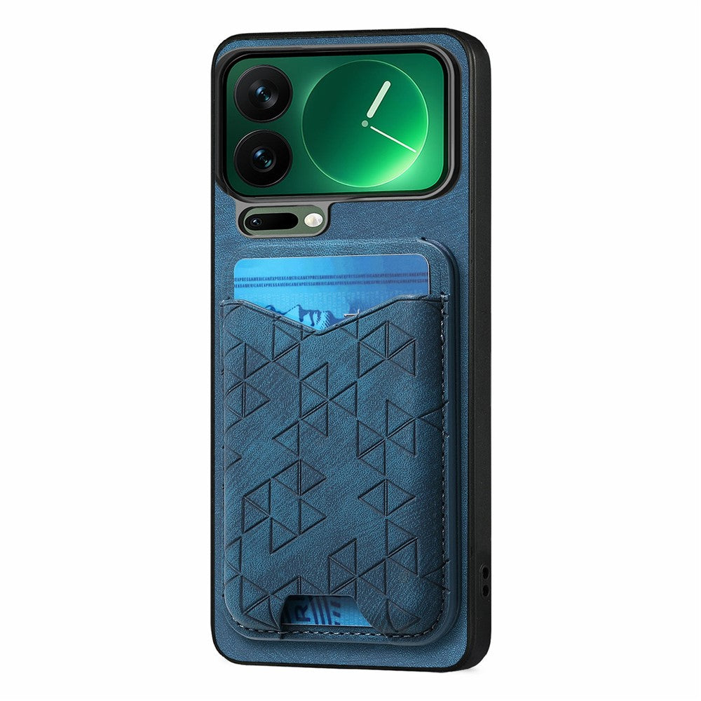For Xiaomi 17 Pro Max Case Imprinted Pattern Card Holder Kickstand Leather Back Cover - Blue