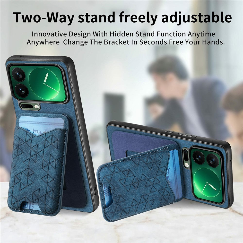 For Xiaomi 17 Pro Max Case Imprinted Pattern Card Holder Kickstand Leather Back Cover - Blue