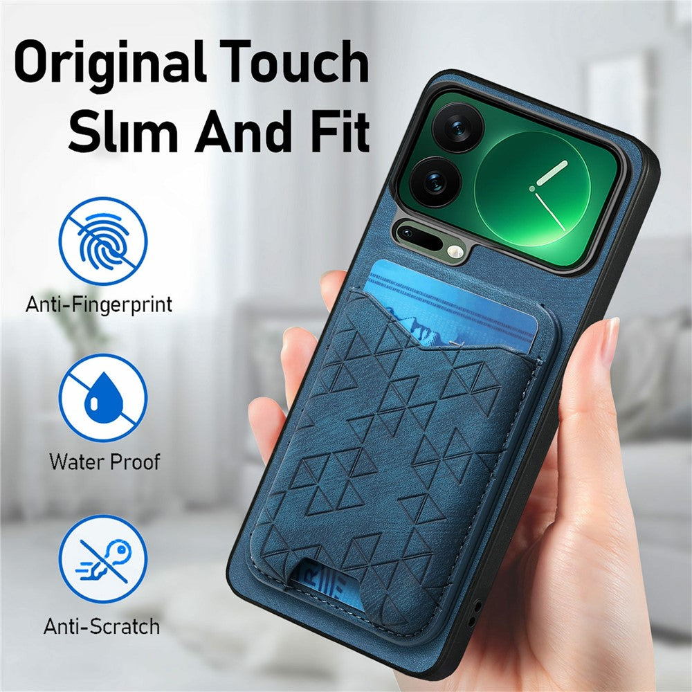 For Xiaomi 17 Pro Max Case Imprinted Pattern Card Holder Kickstand Leather Back Cover - Blue