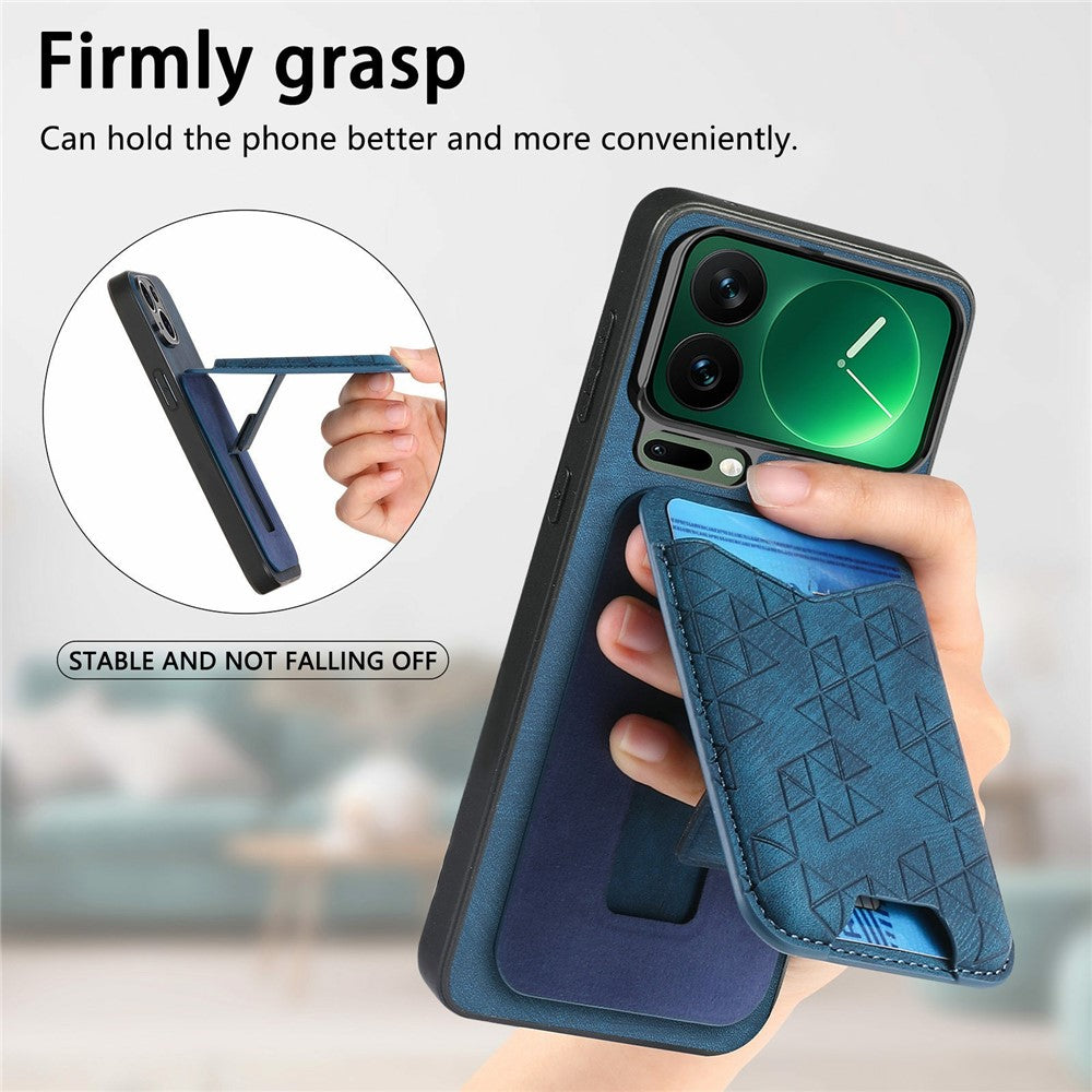 For Xiaomi 17 Pro Max Case Imprinted Pattern Card Holder Kickstand Leather Back Cover - Blue