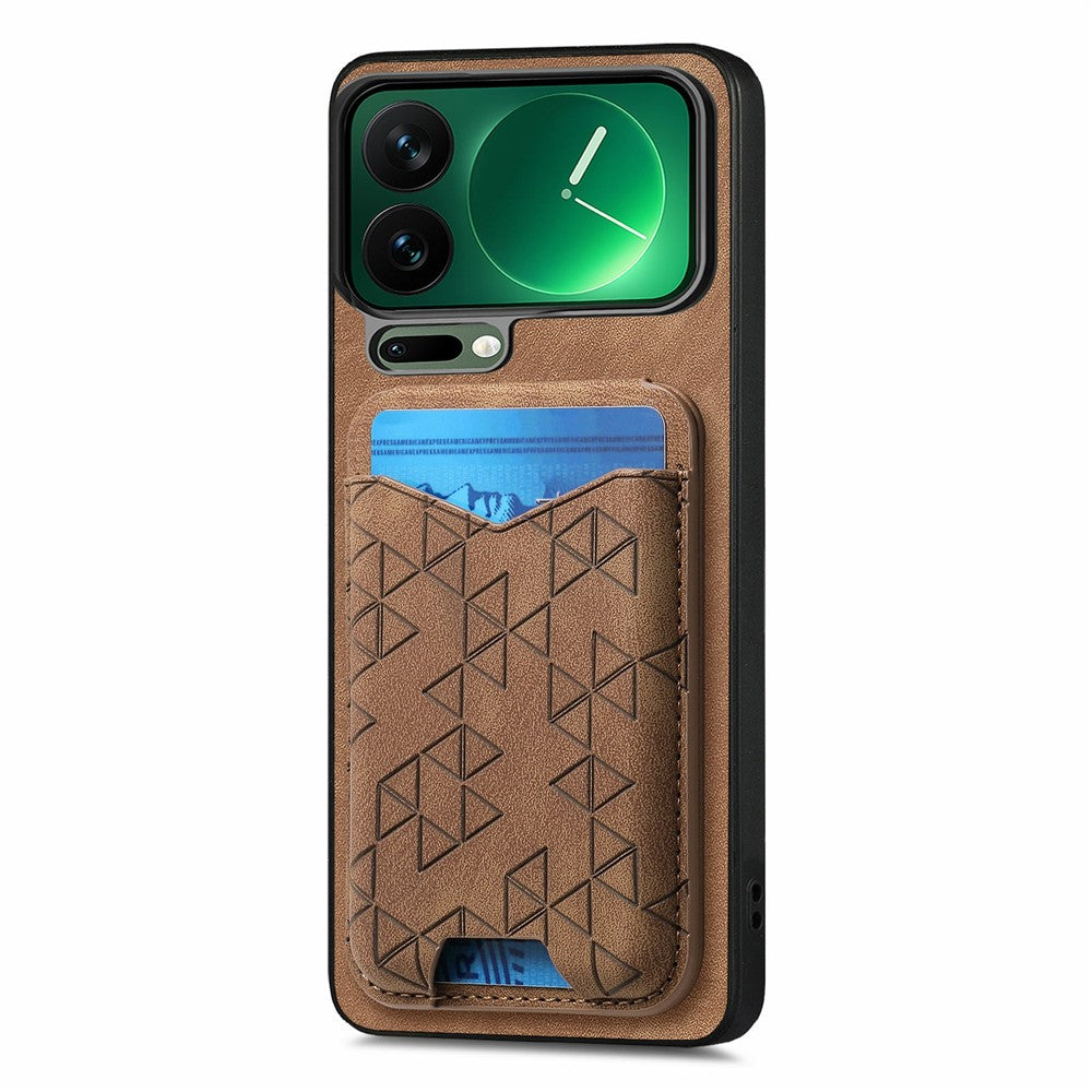 For Xiaomi 17 Pro Max Case Imprinted Pattern Card Holder Kickstand Leather Back Cover - Brown