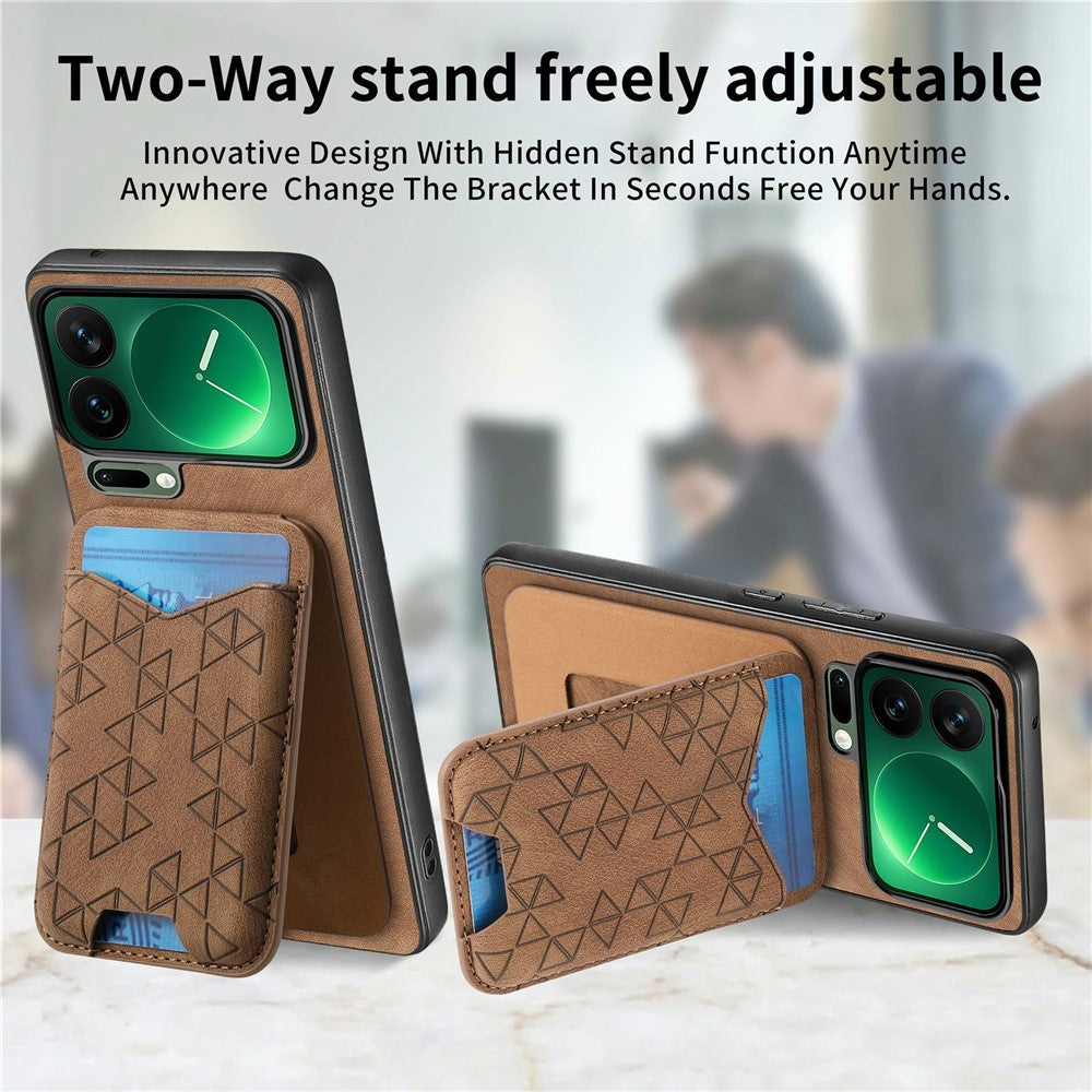 For Xiaomi 17 Pro Max Case Imprinted Pattern Card Holder Kickstand Leather Back Cover - Brown