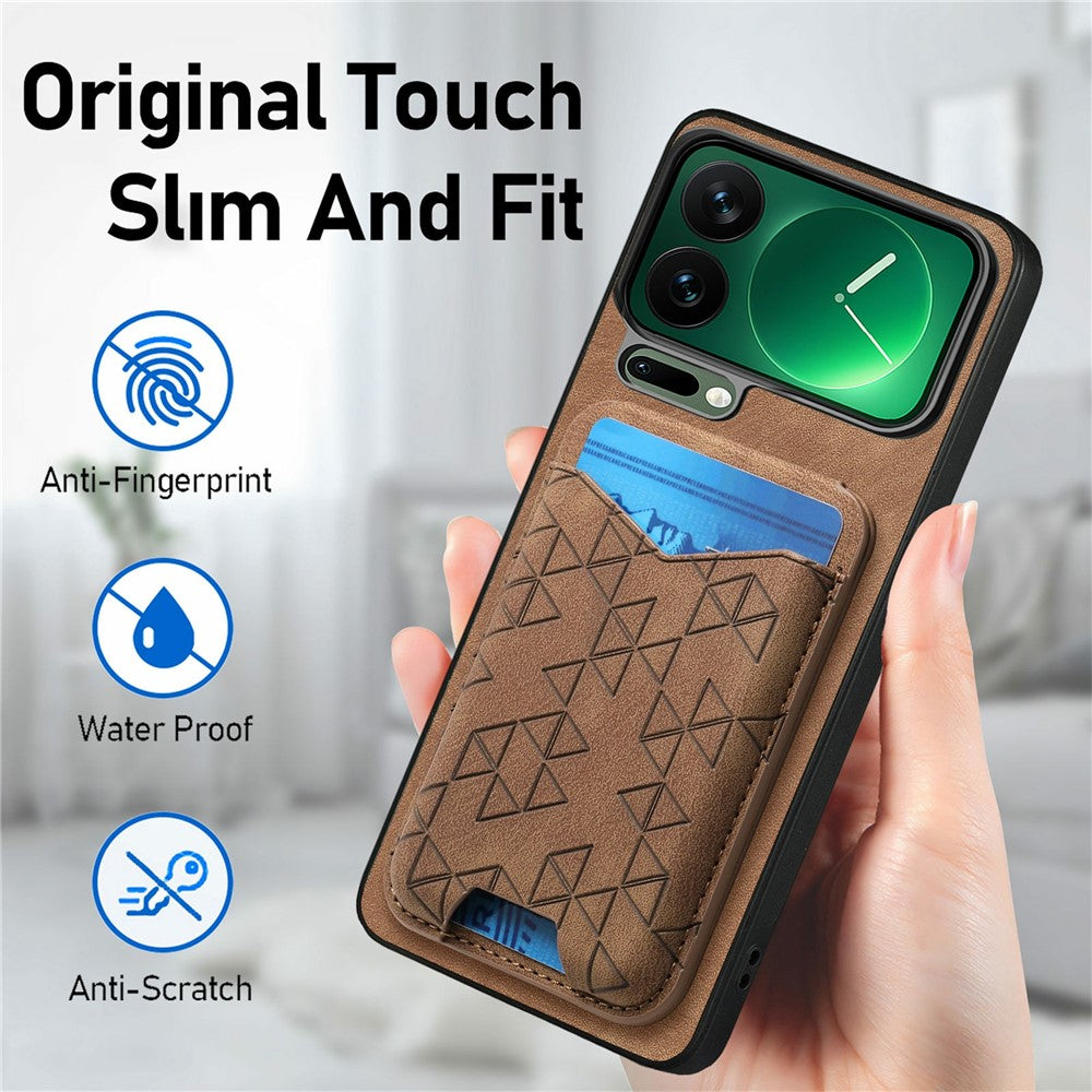 For Xiaomi 17 Pro Max Case Imprinted Pattern Card Holder Kickstand Leather Back Cover - Brown