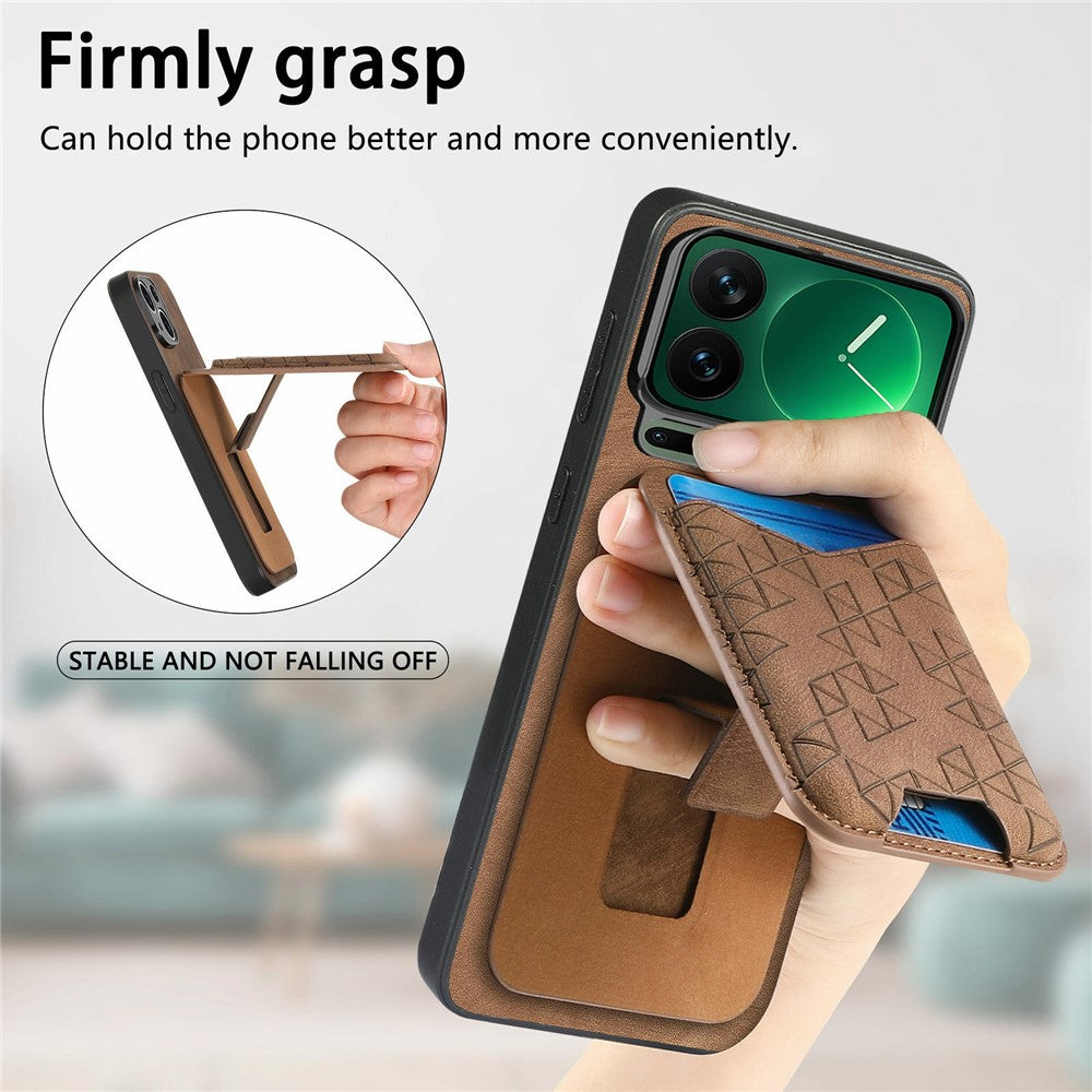 For Xiaomi 17 Pro Max Case Imprinted Pattern Card Holder Kickstand Leather Back Cover - Brown