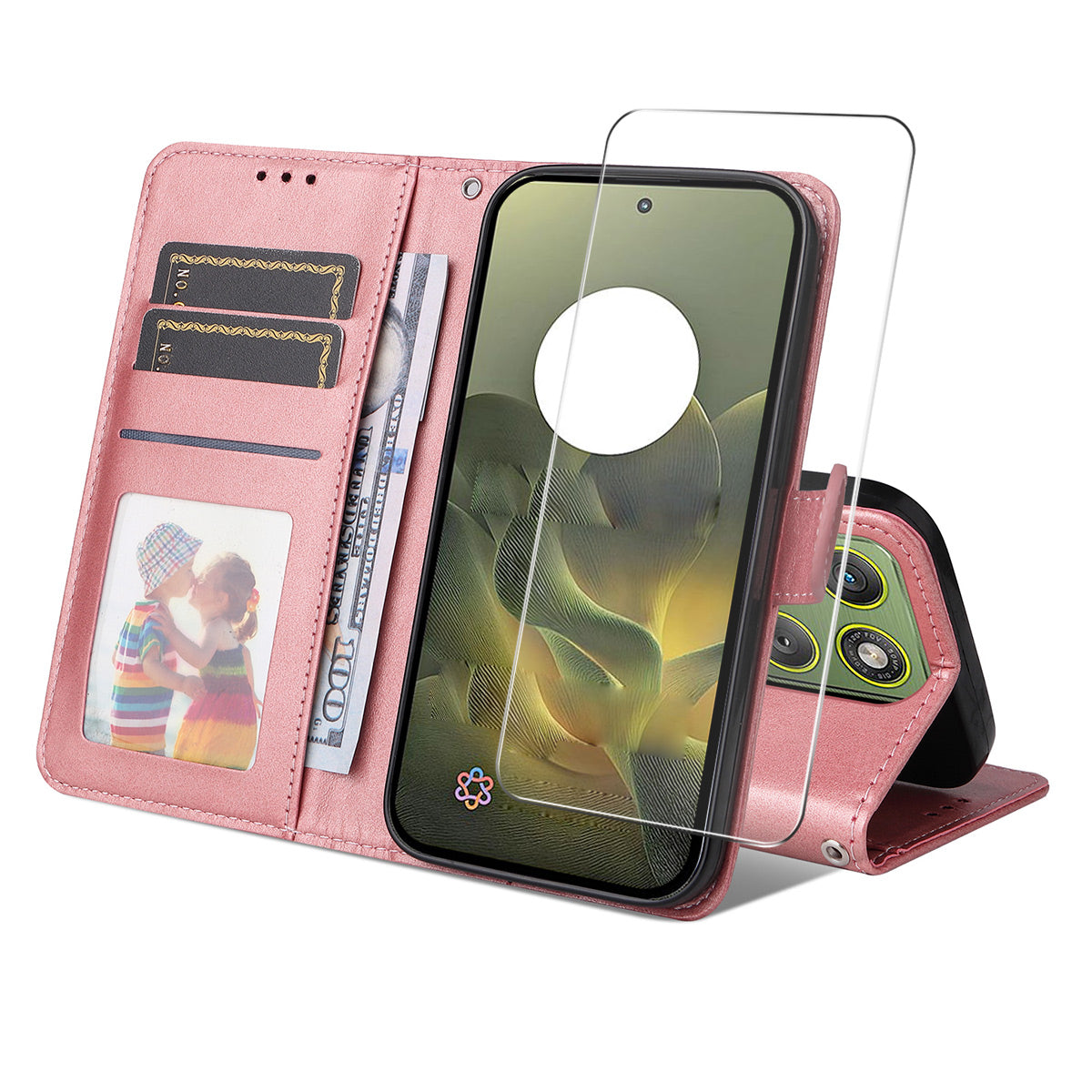 For Motorola Edge 70 5G PU Leather Wallet Case ENKAY HAT PRINCE Phone Stand Cover with 9H Tempered Glass - Pink