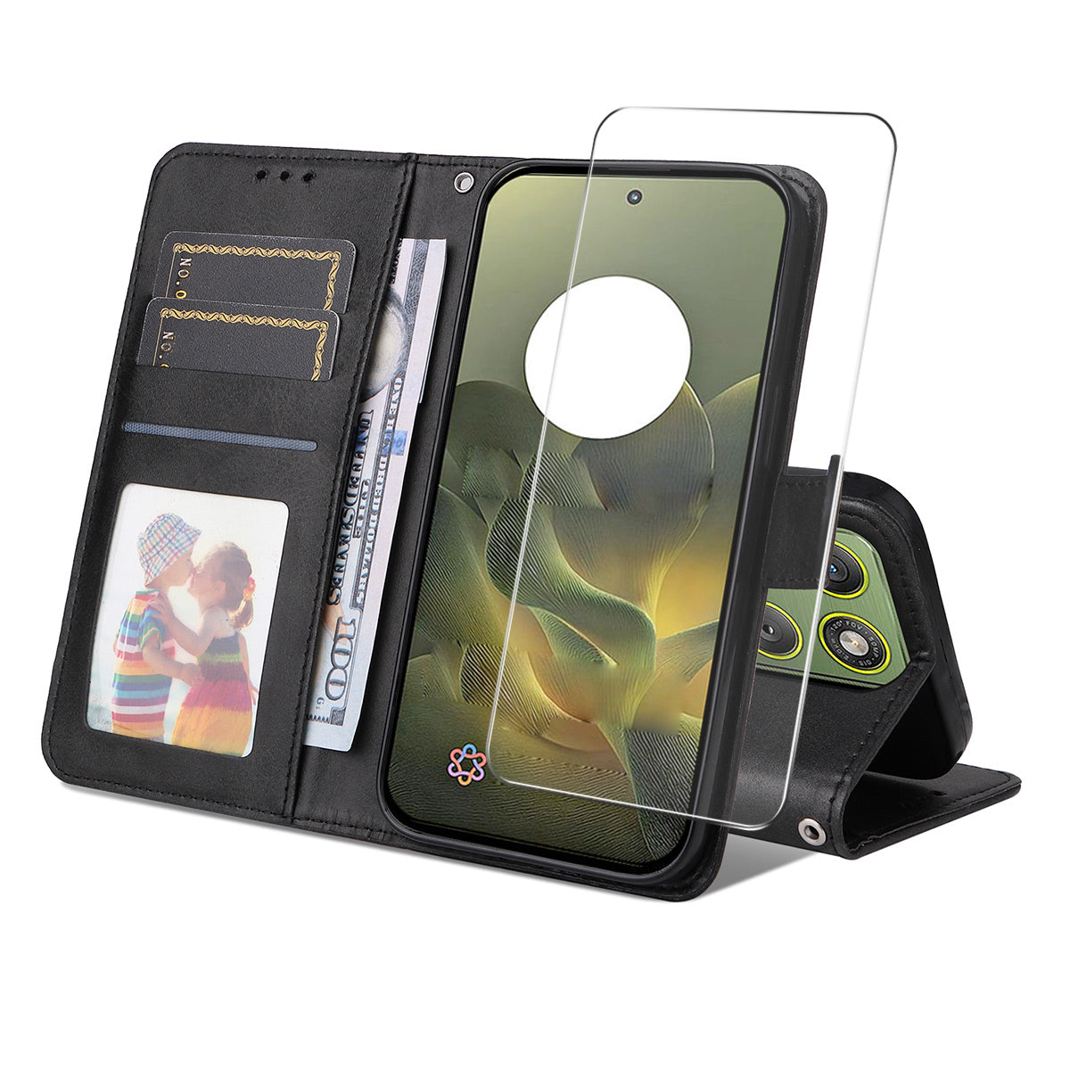 For Motorola Edge 70 5G PU Leather Wallet Case ENKAY HAT PRINCE Phone Stand Cover with 9H Tempered Glass - Black