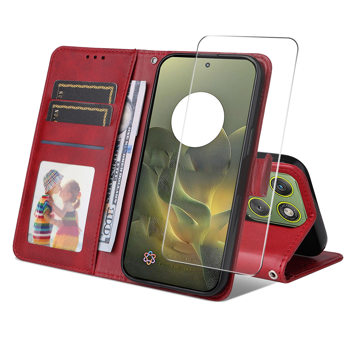 For Motorola Edge 70 5G PU Leather Wallet Case ENKAY HAT PRINCE Phone Stand Cover with 9H Tempered Glass - Red