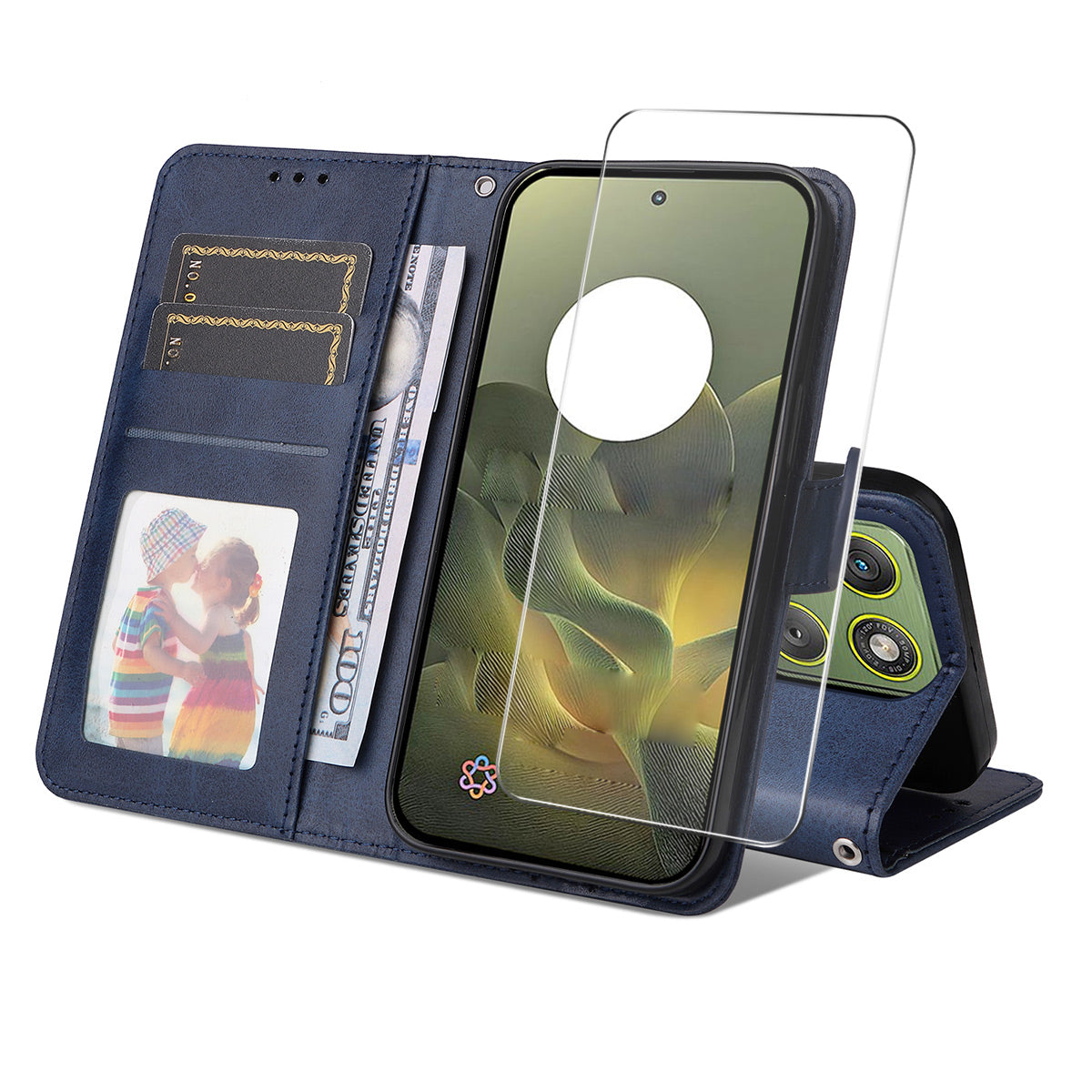 For Motorola Edge 70 5G PU Leather Wallet Case ENKAY HAT PRINCE Phone Stand Cover with 9H Tempered Glass - Blue