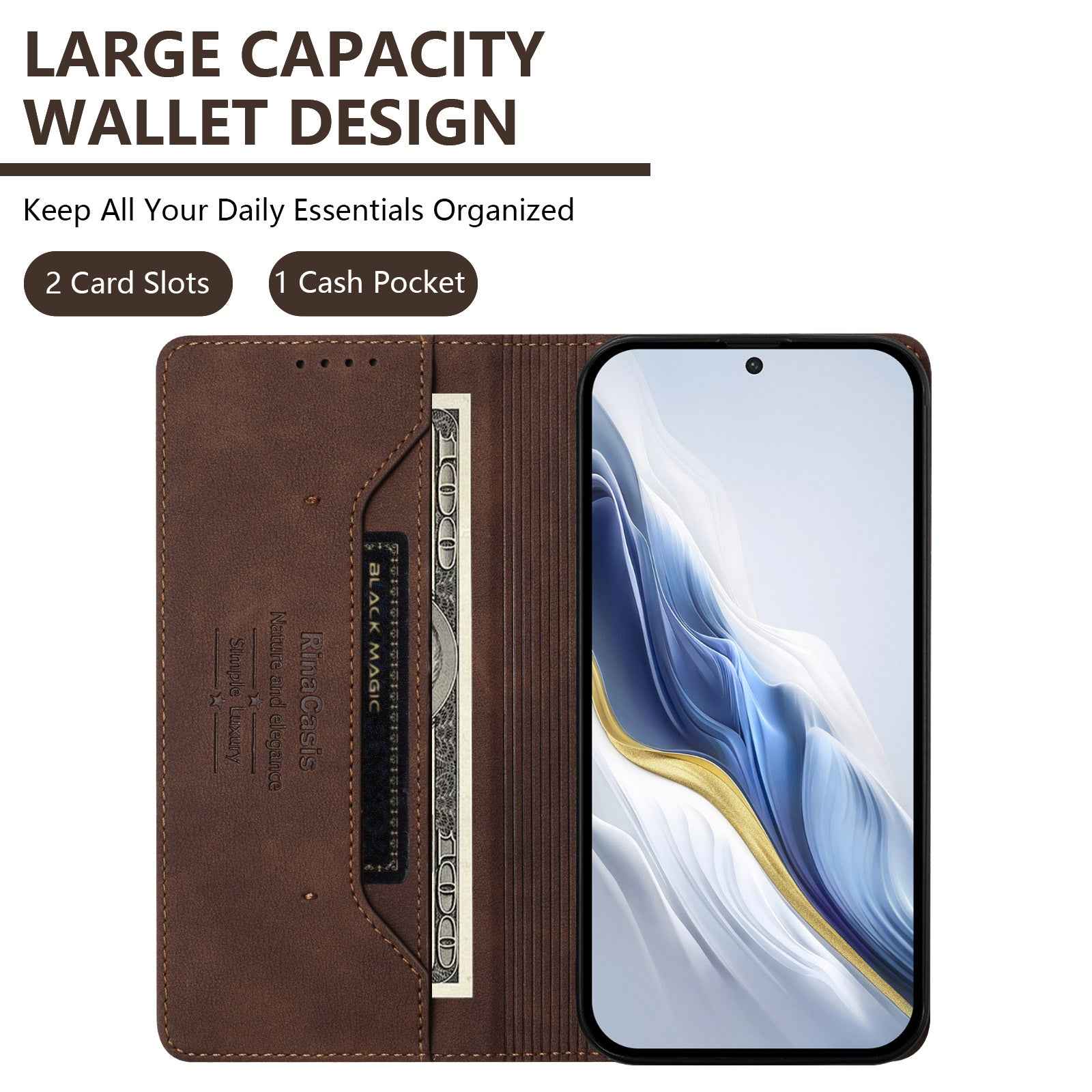 For vivo X300 Pro 5G Case RINACASIS RC23 RFID Blocking Wallet Stand PU Leather Phone Cover - Brown