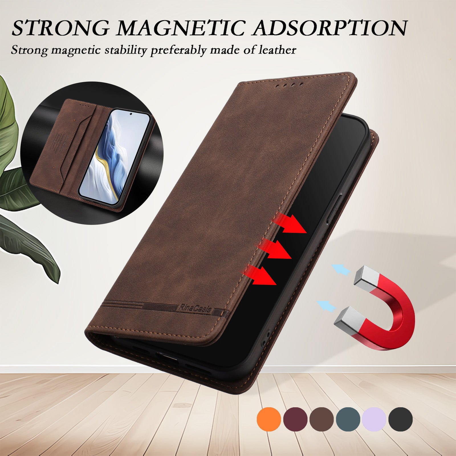 For vivo X300 Pro 5G Case RINACASIS RC23 RFID Blocking Wallet Stand PU Leather Phone Cover - Brown