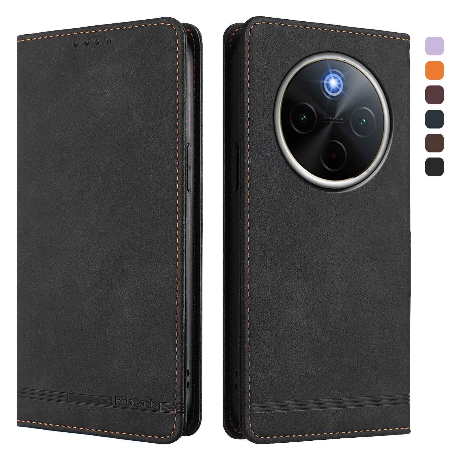 For vivo X300 Pro 5G Case RINACASIS RC23 RFID Blocking Wallet Stand PU Leather Phone Cover - Black