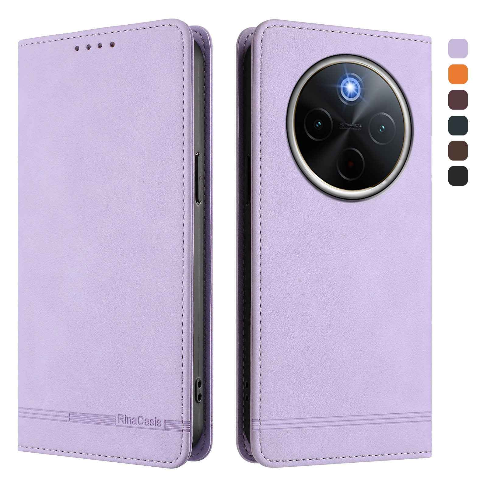 For vivo X300 Pro 5G Case RINACASIS RC23 RFID Blocking Wallet Stand PU Leather Phone Cover - Light Purple